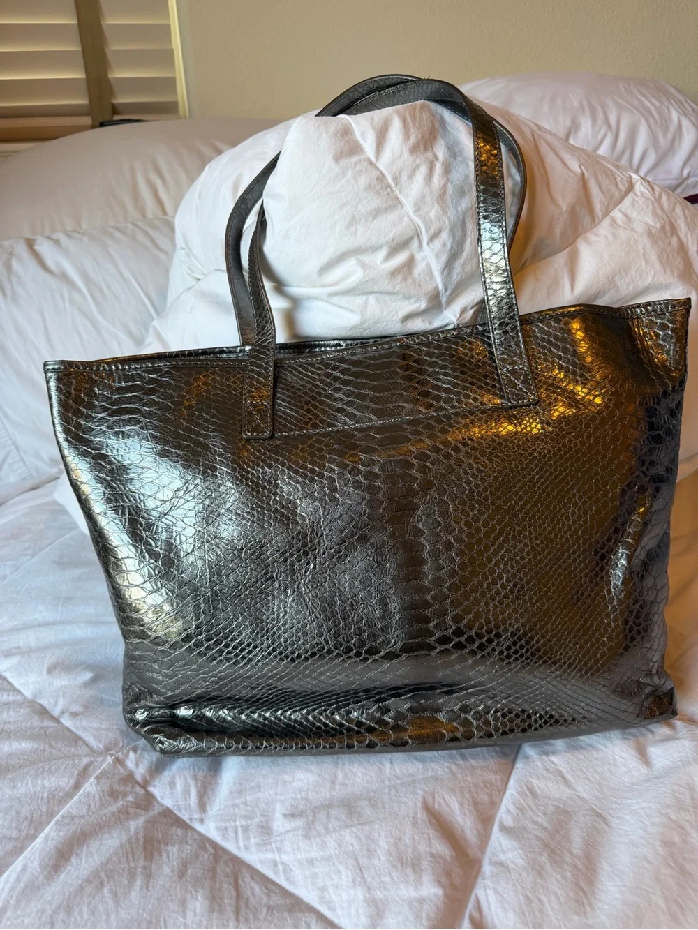 NWOT Michael Kors Metallic gray Snake-Embossed Tote